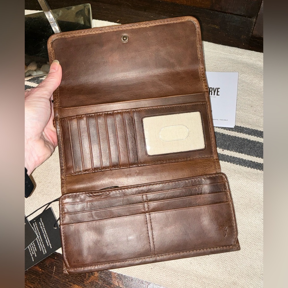 NWT Frye Leather Melissa Trifold Continental Snap Wallet Dark Brown $158 - Picture 12 of 12